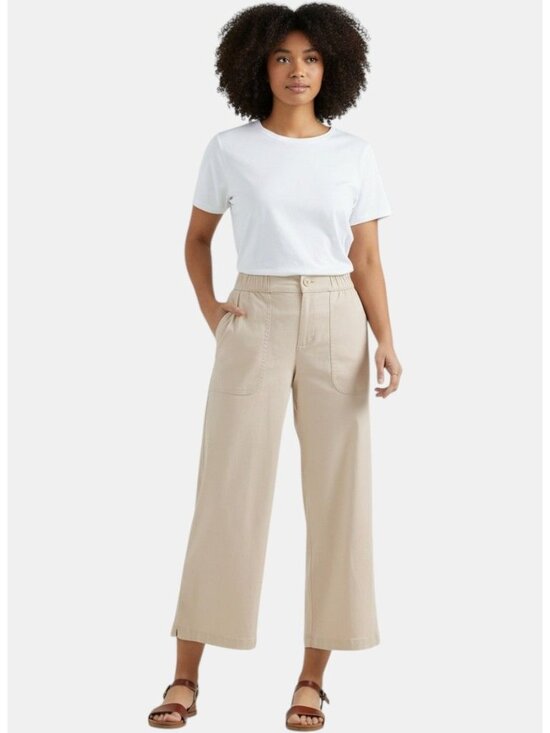 Lee Pants - Lee Ultra Lux Womens 16 Comfort Pants Wide Leg Crop Capri High Rise Greige NEW